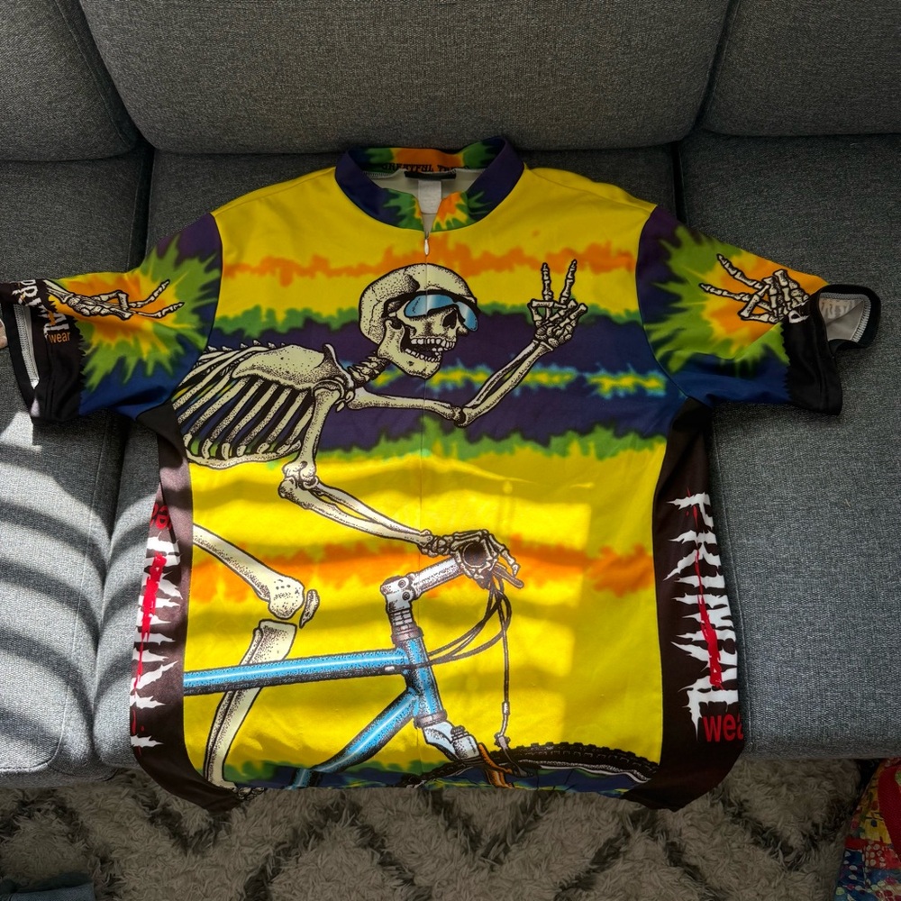 Grateful Dead Skeleton Cycling Jersey with Tie-Dye Design